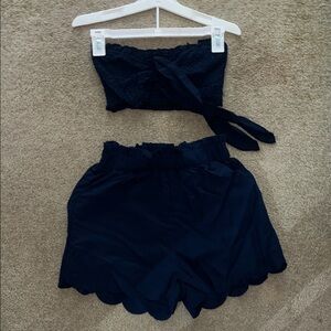 Navy Two-Piece Set with Scalloped Hem